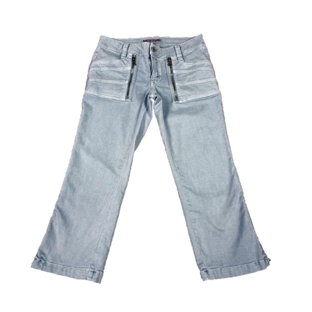Guess Early 2000s Y2k Vintage Women’s Blue Zipper Detail Capris Size 27 USA